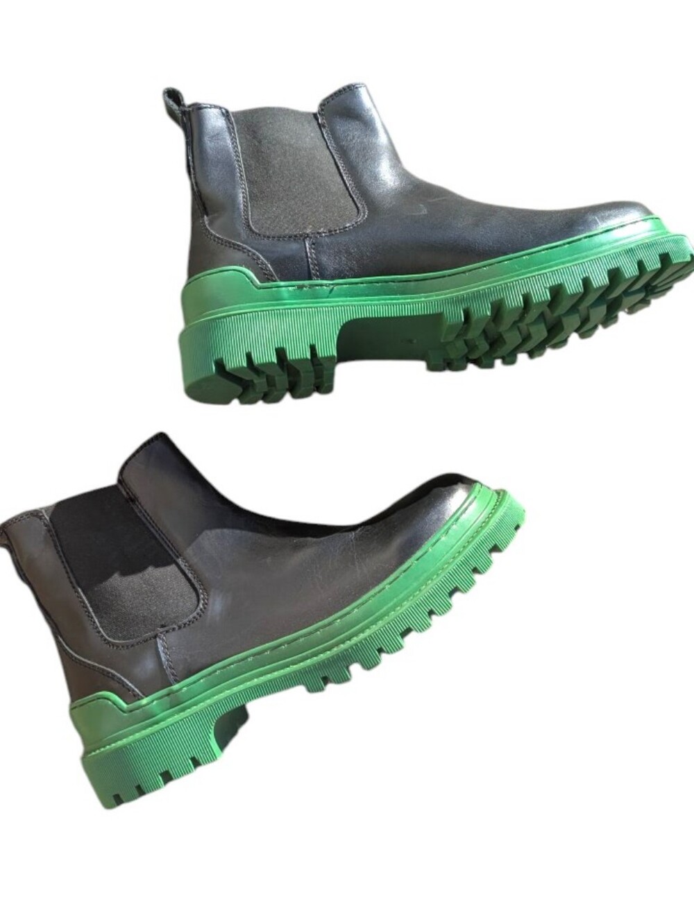 Steve Madden Men's Black Chelsea Boots with Green Lug Sole Sz 9 Grunge